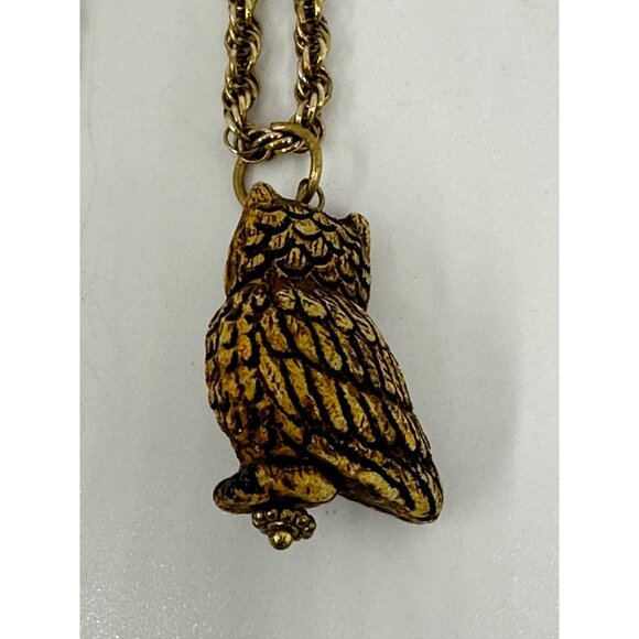 VTG Owl Pendant Necklace Gold Tone Rope Chain 13" Retro Jewelry Accessories - Picture 6 of 8